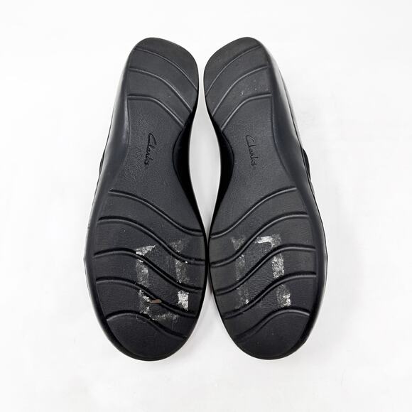 [Clarks] Black Cora Charm Leather Slip On Flats Round Toe Comfort Size 10M - Picture 9 of 11